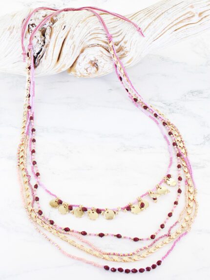 AY1313 MULTI-STRAND BEAD & CHAIN NECKLACE