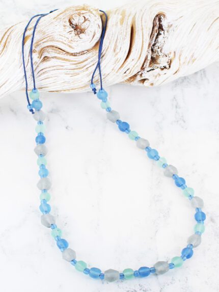 BB1411BLU SINGLE STRAND RECYCLED GLASS NECKLACE