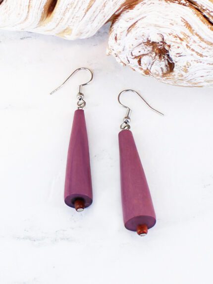 BB6217PU WOODEN CONE EARRINGS