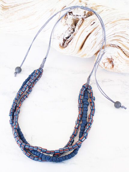 BB6301BLU THREE-STRAND GLASS BEAD NECKLACE