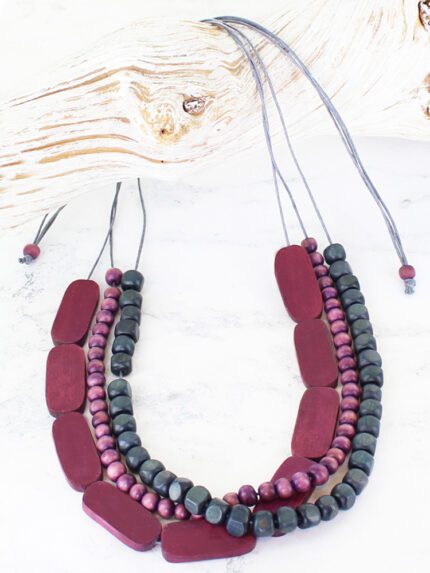 BB6303PU 3-STRAND WOODEN BEAD NECKLACE