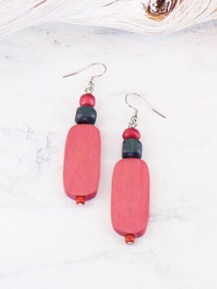 BB6304PK WOODEN BEAD EARRING