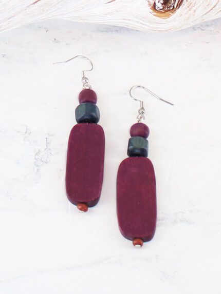 BB6304PU WOODEN BEAD EARRING