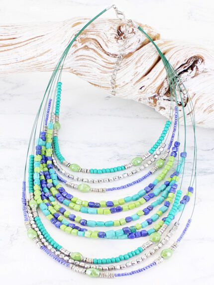 DC1301BLU MULTI-STRAND BEADED COLLAR NECKLACE