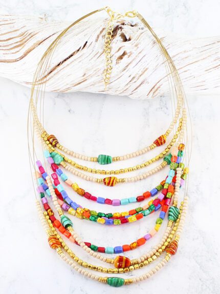 DC1401M MULTI-STRAND BEADED COLLAR NECKLACE