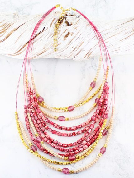 DC1401PK MULTI-STRAND BEADED COLLAR NECKLACE