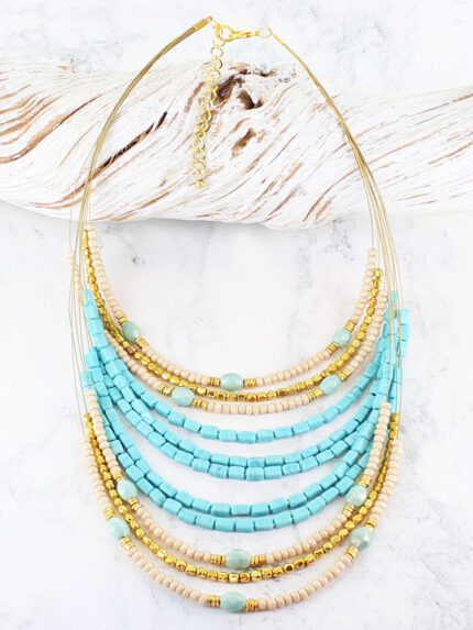 DC1401TU MULTI-STRAND BEADED COLLAR NECKLACE