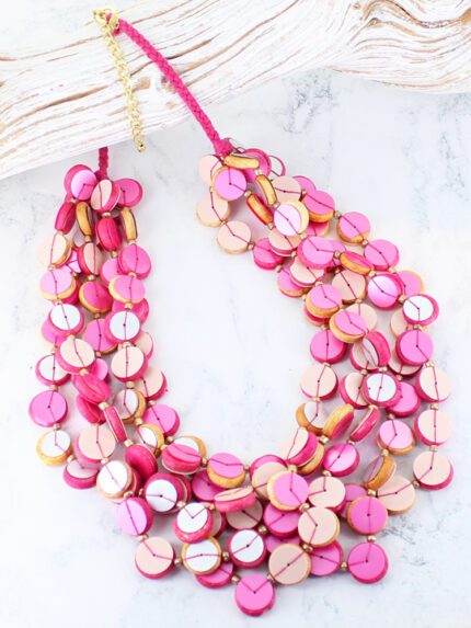 DC1404PK CHUNKY WOODEN BEAD & SEQUIN NECKLACE