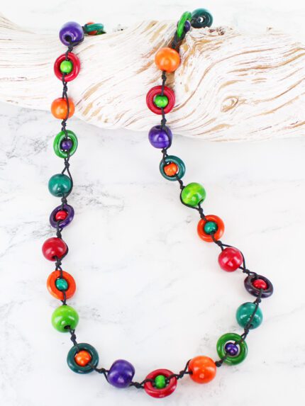 FB1207 MULTI-COLOUR WOODEN BALL & RING NECKLACE PACK/2