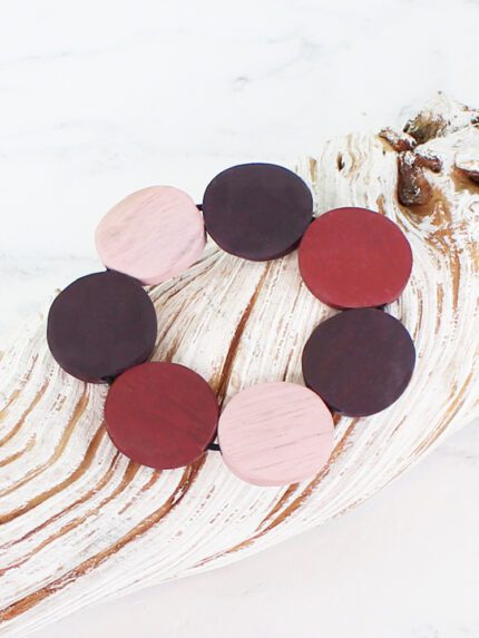 FB1305PU ELASTICATED WOODEN DISC BRACELET