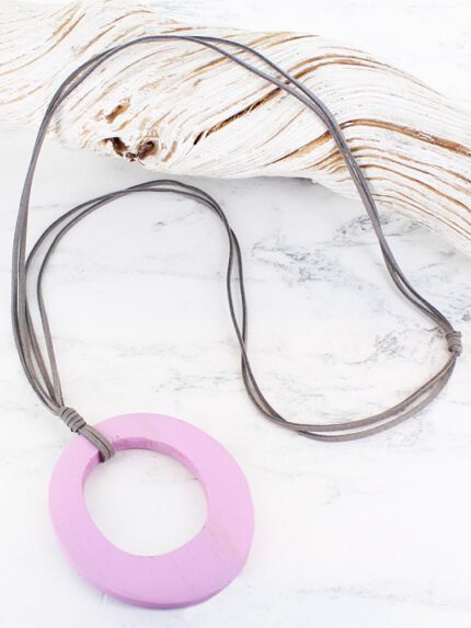 FB1311LC WOODEN OVAL RING PENDANT NECKLACE