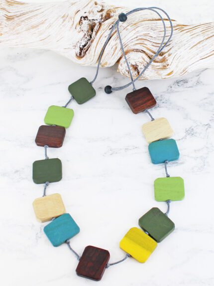 FB1400GN LONG WOODEN STEPPING STONE NECKLACE