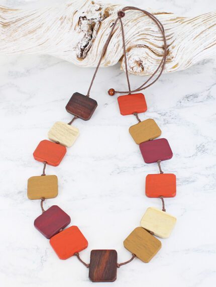 FB1400OR LONG WOODEN STEPPING STONE NECKLACE