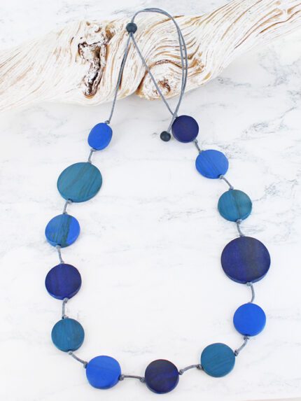 FB6402BT LONG WOODEN DISC NECKLACE