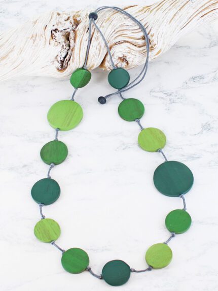 FB6402GT LONG WOODEN DISC NECKLACE