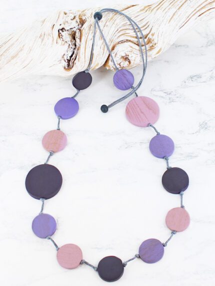 FB6402PT LONG WOODEN DISC NECKLACE