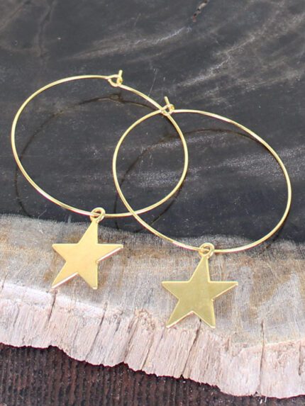 GP034S SIMPLE HOOP EARRING WITH STAR CHARM [GOLD-PLATE]