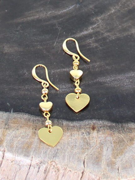 GP035H DOUBLE HEART DROP CHARM EARRINGS [GOLD-PLATE]