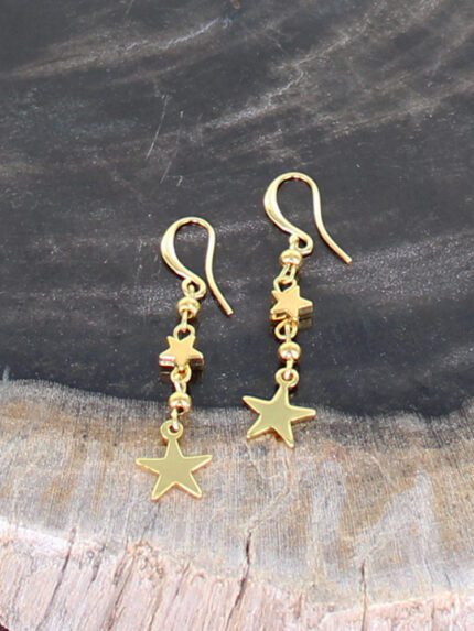 GP035S DOUBLE STAR DROP CHARM EARRINGS [GOLD-PLATE]