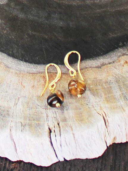 GP433TG SIMPLE TIGER EYE DROP EARRING [GOLD PLATE]