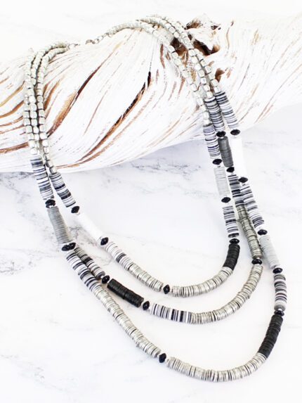 KH1903BW TRIPLE STRAND SEQUIN NECKLACE - MONOCHROME