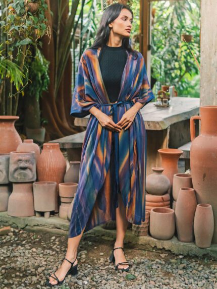 LS6401P LONG ABSRACT KIMONO WITH BELT