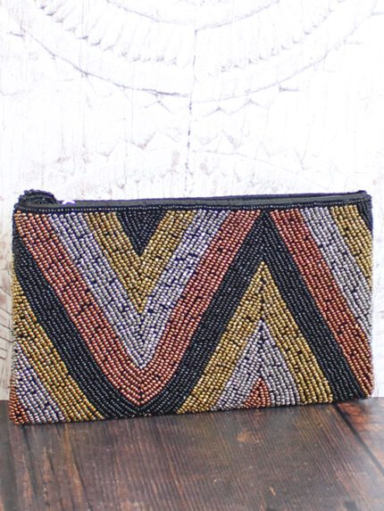 MD6402BM BEADED CLUTCH BAG - ZIG ZAG DESIGN