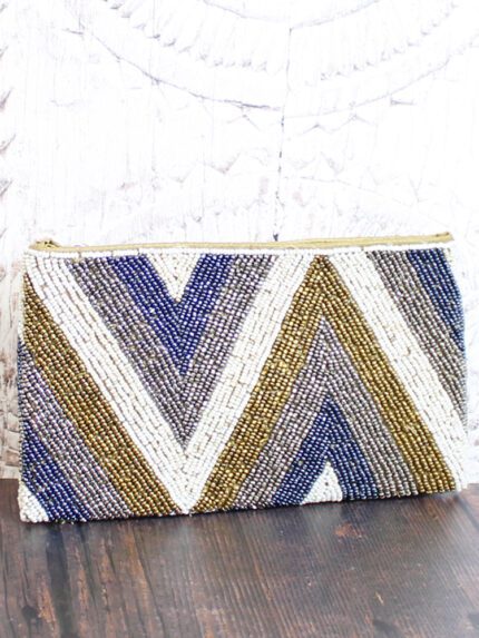 MD6402GM BEADED CLUTCH BAG - ZIG ZAG DESIGN