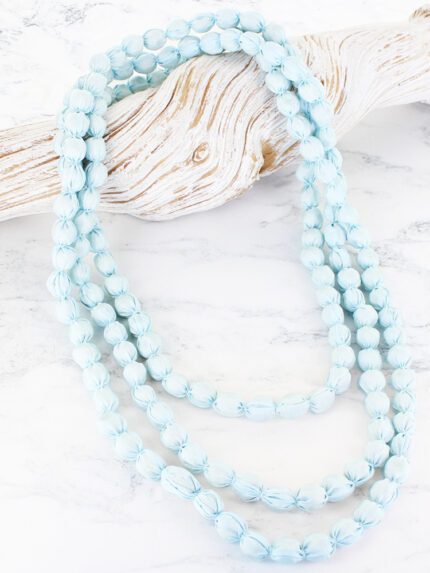 NB1301BLU EXTRA LONG FABRIC BALL NECKLACE (WRAP-AROUND)