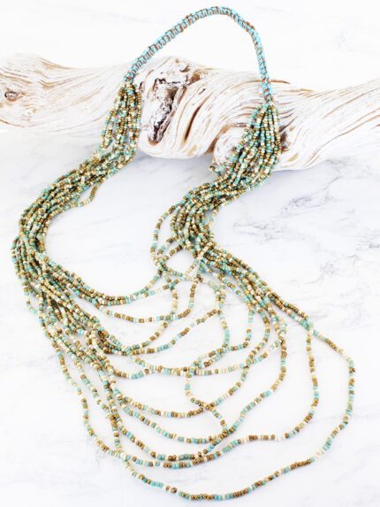 PP1307TU LONG MULTI-STRAND MIXED BEAD NECKLACE