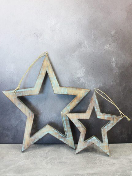 RT6101TU SET/2 OPEN WOODEN HANGING STARS