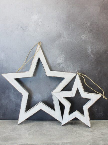 RT6101W SET/2 OPEN WOODEN HANGING STARS