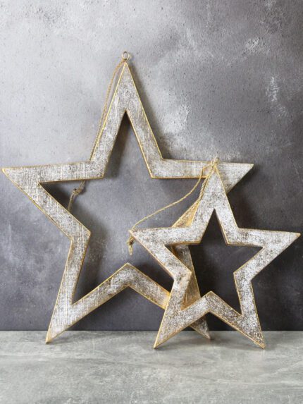RT6101WG SET/2 OPEN WOODEN HANGING STARS