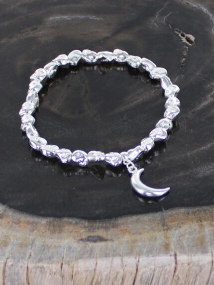 SP101M ELASTICATED NUGGET BRACELET WITH MOON CHARM [SILVER-PLATE]